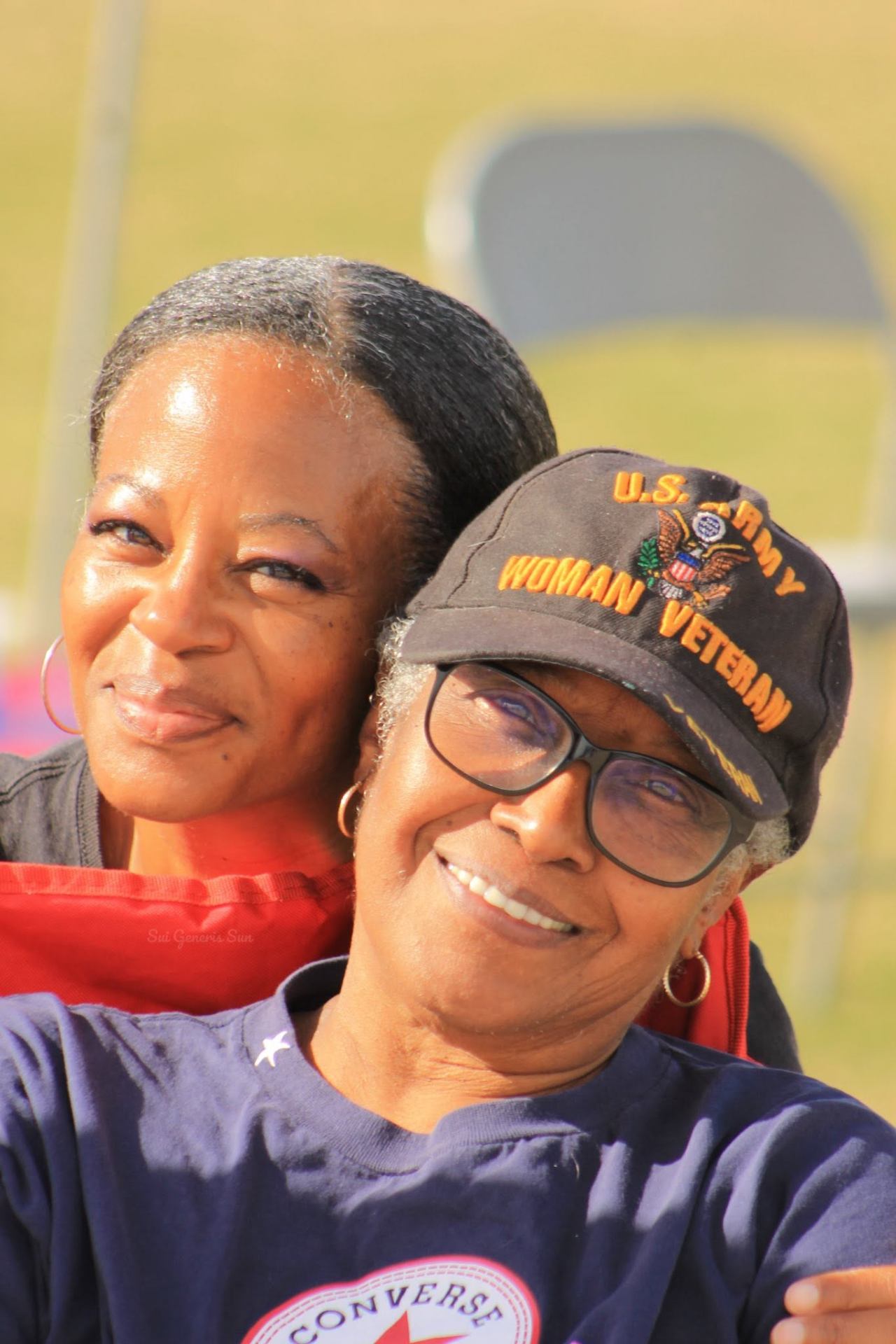 Hugging a US Army woman veteran